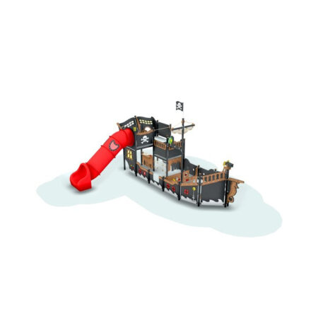 Absalon C Stort piratskepp med trappa och rörrutschbana för ytmontering