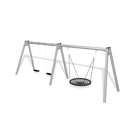 Dubbel stålgunga med 2 gummisäten och 1 fågelbo gunga