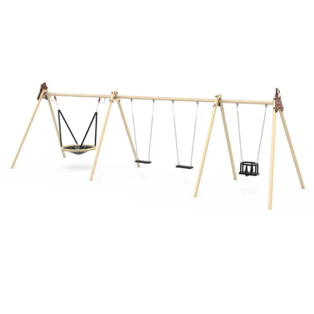 Gungstativ av metallmodul med 2 säkerhetsstolar, 1 fågelbogunga och 1 babygunga