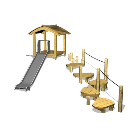 Björnhus med rutschkana, trappor och rep
